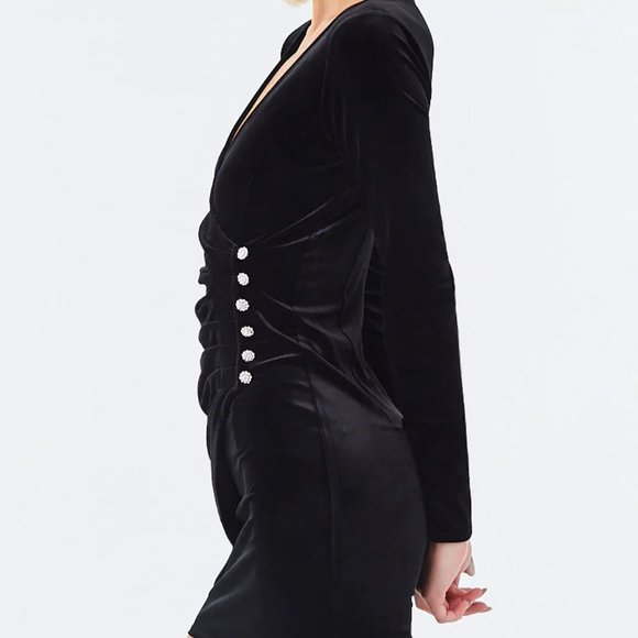 Forever 21 Womens Velvet Surplice Mini Dress Black - Picture 3 of 5